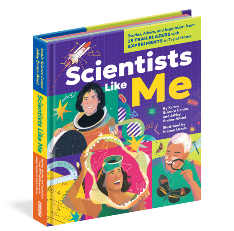 A colorful hardcover book with illustrations of scientists from diverse backgrounds