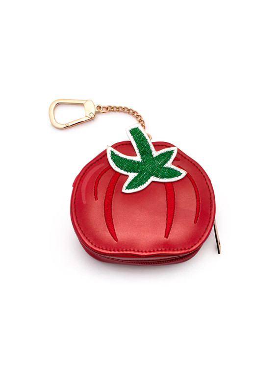 Red tomato shaped pouch, attached with a gold keyring