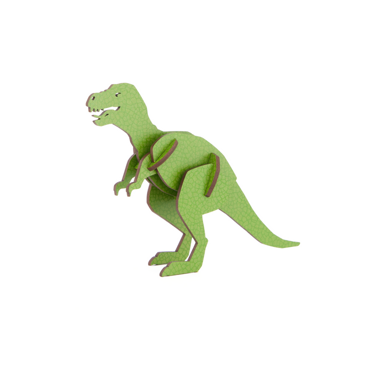 3D green wooden t rex puzzle put together