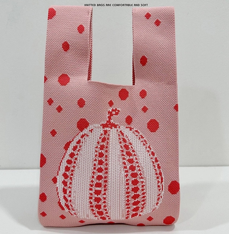 Kusama inspired knit tote featuring Pink Pumpkin.