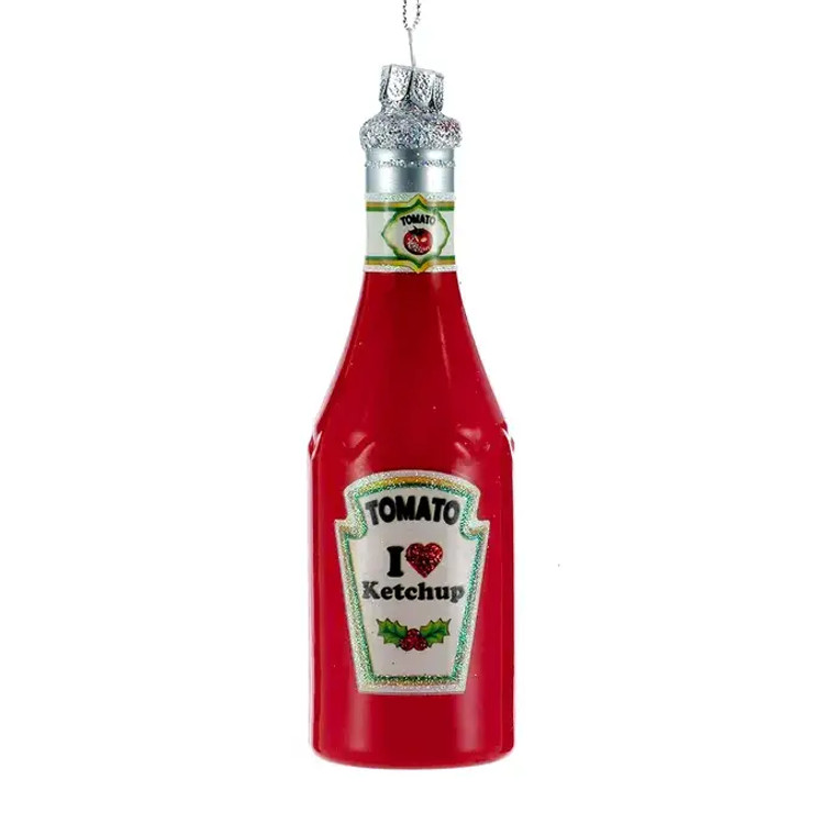 Red I Love Ketchup Bottle Ornament