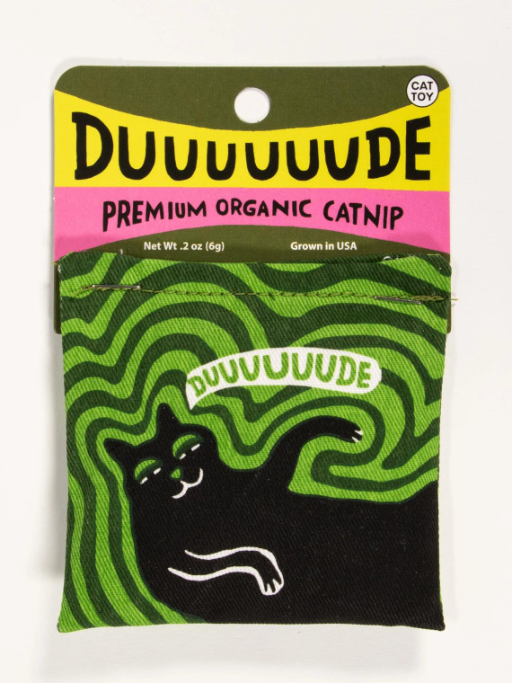 cat nip pouch, image of a cat getting buzzed on catnip.