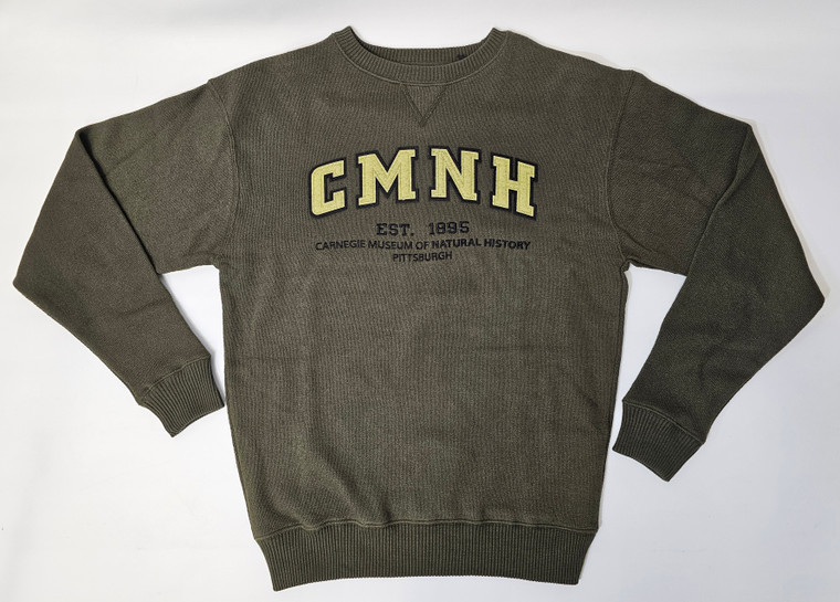 Green sweatshirt with CMNH logo written across chest