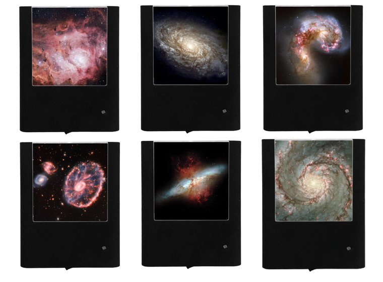 Six night lights with vivid photos of galaxies and nebulae