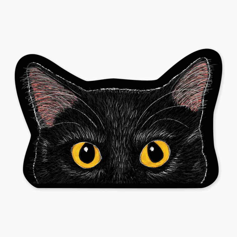 Sticker of a head of a black cat with yellow eyes.