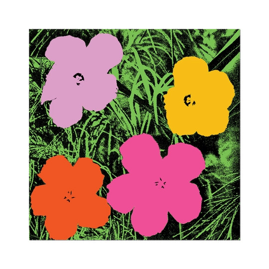 Square sticker, printed with Andy Warhol's Flowers artwork.