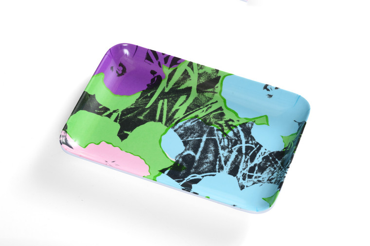 Detail of Flowers screen print by Andy Warhol,  printed on a rounded edge trinket tray