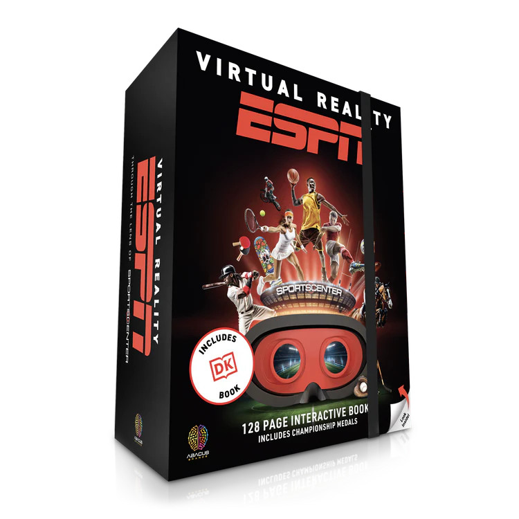 A boxed VR kit with photographs of  various professional athletes in action
