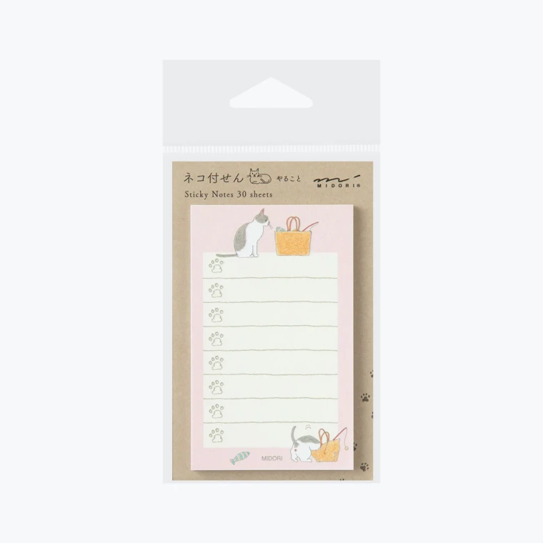 the cat sticky notes in it's plastic sleeve packaging.