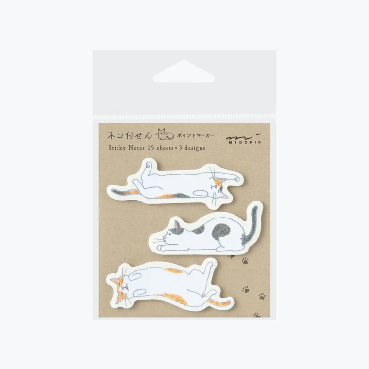 the cat sticky notes in it's plastic sleeve packaging.
