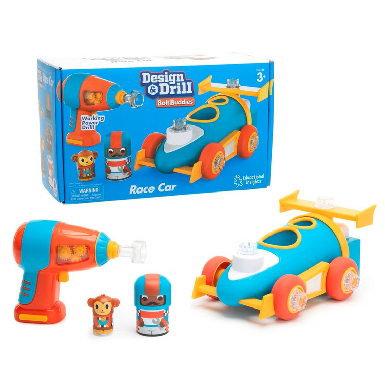 A blue box next to the toy race car pit stop pit it contains