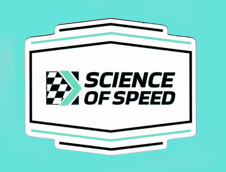 A white vinyl magnet with the Science of Speed logo