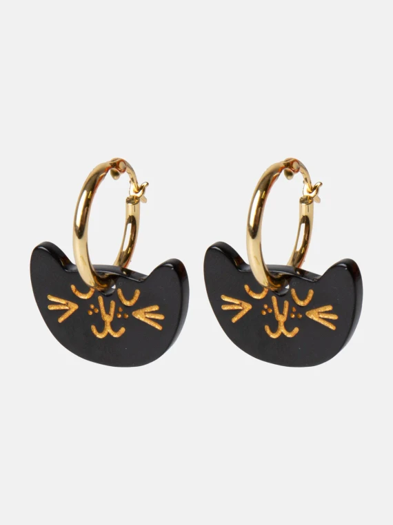 Cat Earrings in black and gold
