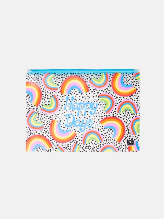Happy Days Zip Bag with rainbows on it and the words Happy Days