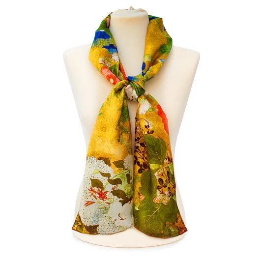 Asian Iris and Blossom Silk Habotai Scarf