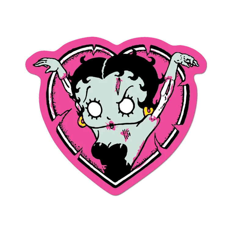 Dead Betty Boop Sticker with a zombie Betty Boop on a Pink Heart