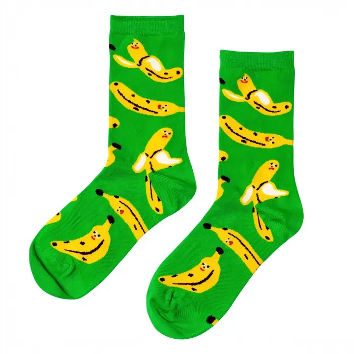 Green socks with yellow bananas on them