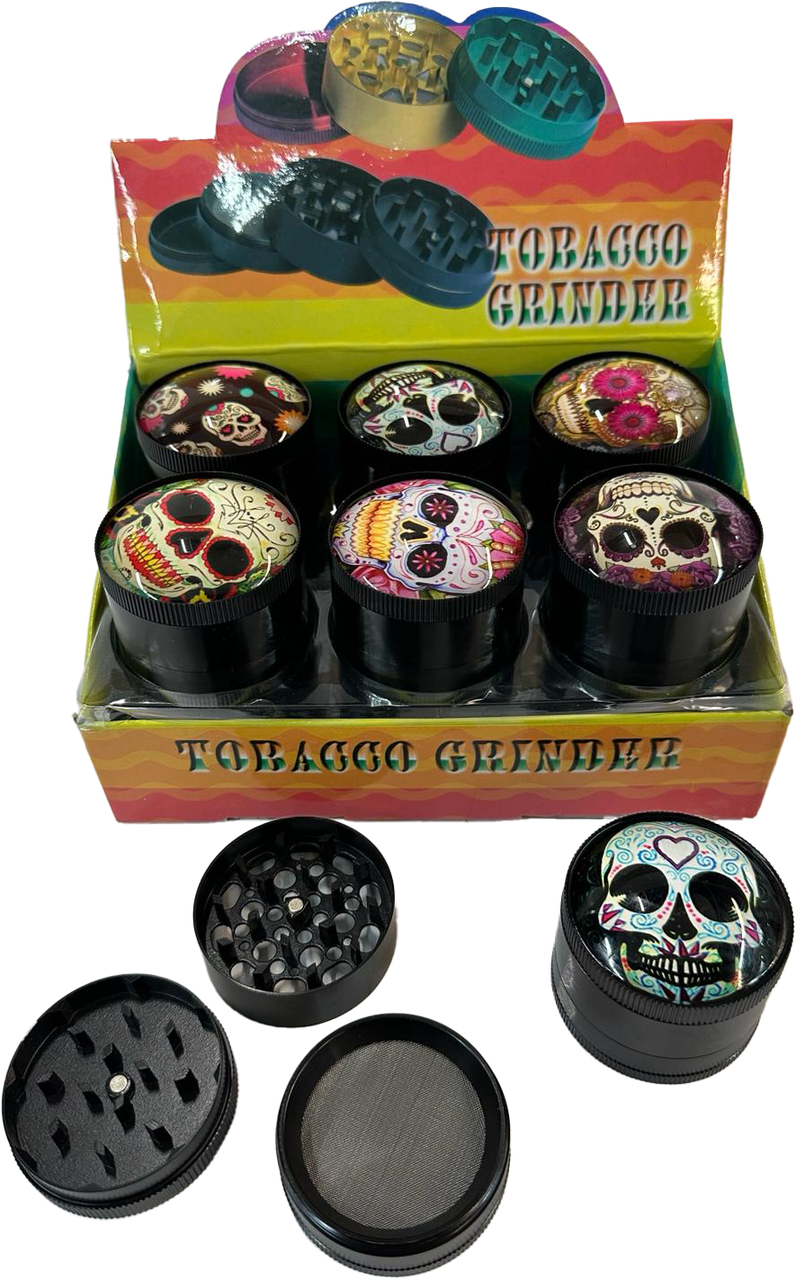 2-Pack Candy Skull Design 3-Piece Herb Grinders - Blue Color | Metal Tobacco & Spice Grinder