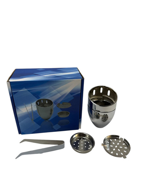 Metal Hookah Bowl & Tong Set in Box, Silver