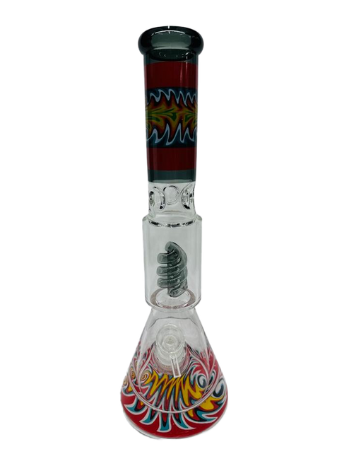 16" Water Pipe Beaker With Coil Perc, Mixed Colors- Swirl
