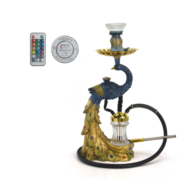 Aluminum & Resin Hookah With LED & Remote - Peacock