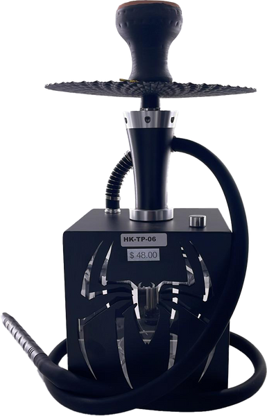 Metal/Acrylic Cube Base Hookah, Spider Silhouette Window, LED Light with Remote Control