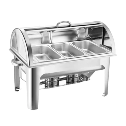 L Triple Tray Stainless Steel Roll Top Chafing Dish Food Warmer