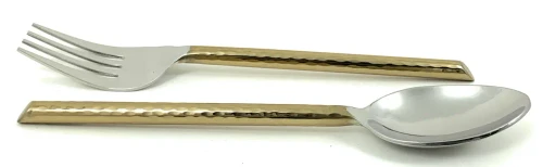 Vibhsa Golden Dinner Forks and Dinner Spoons Set of 12 Pieces (Cut Hammered, Stainless Steel)