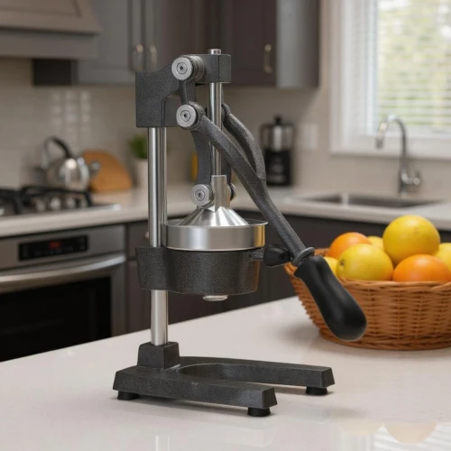 7" Black And Silver Stainless Steel Manual Juicer