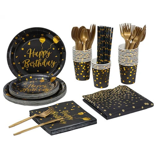 201PCS Black Gold Birthday Party Supplies 