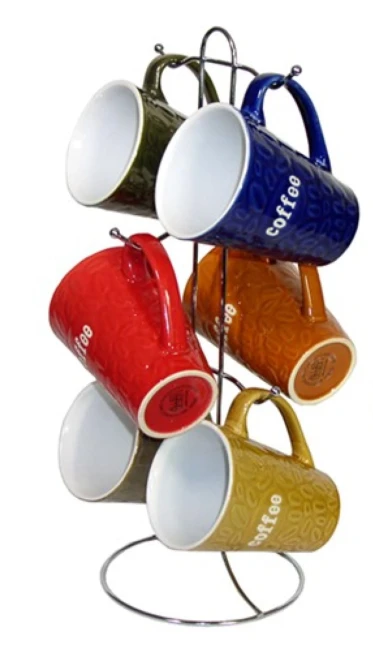 MARCELLE 6X11.5 OZ MUG SET WITH STAND IN COLOR BOX IN 5-PLY SHIPPING