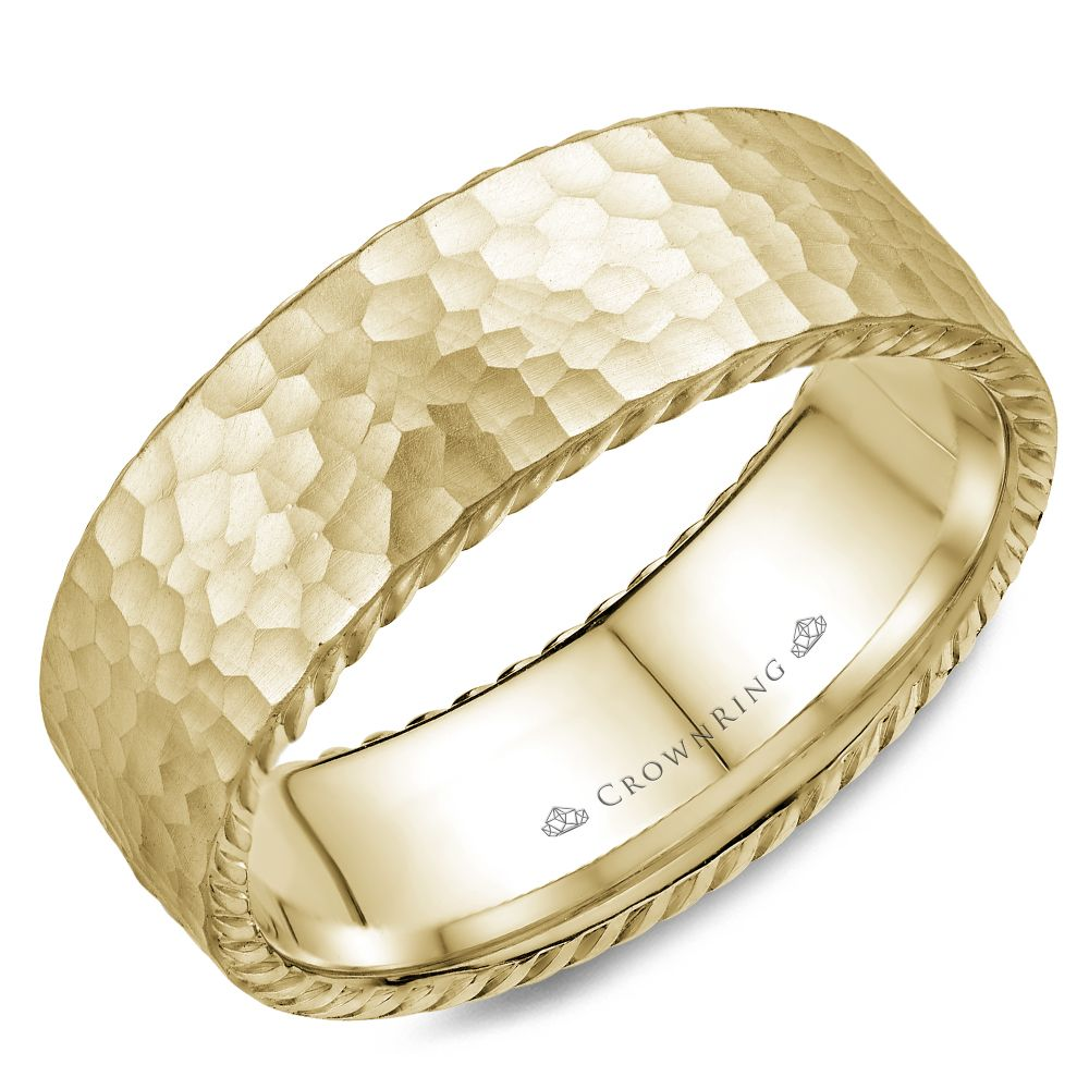 8mm 18kt Gold Hammered Ring Rope Collection by Crown Ring - WB 