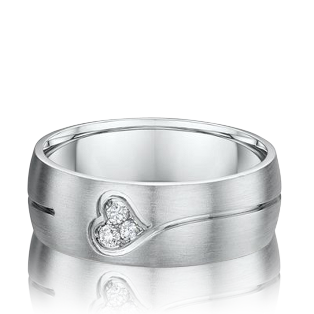 DORA Couples Ring Set 187B - 7mm White Gold Grooved Heart - AWB & Co.
