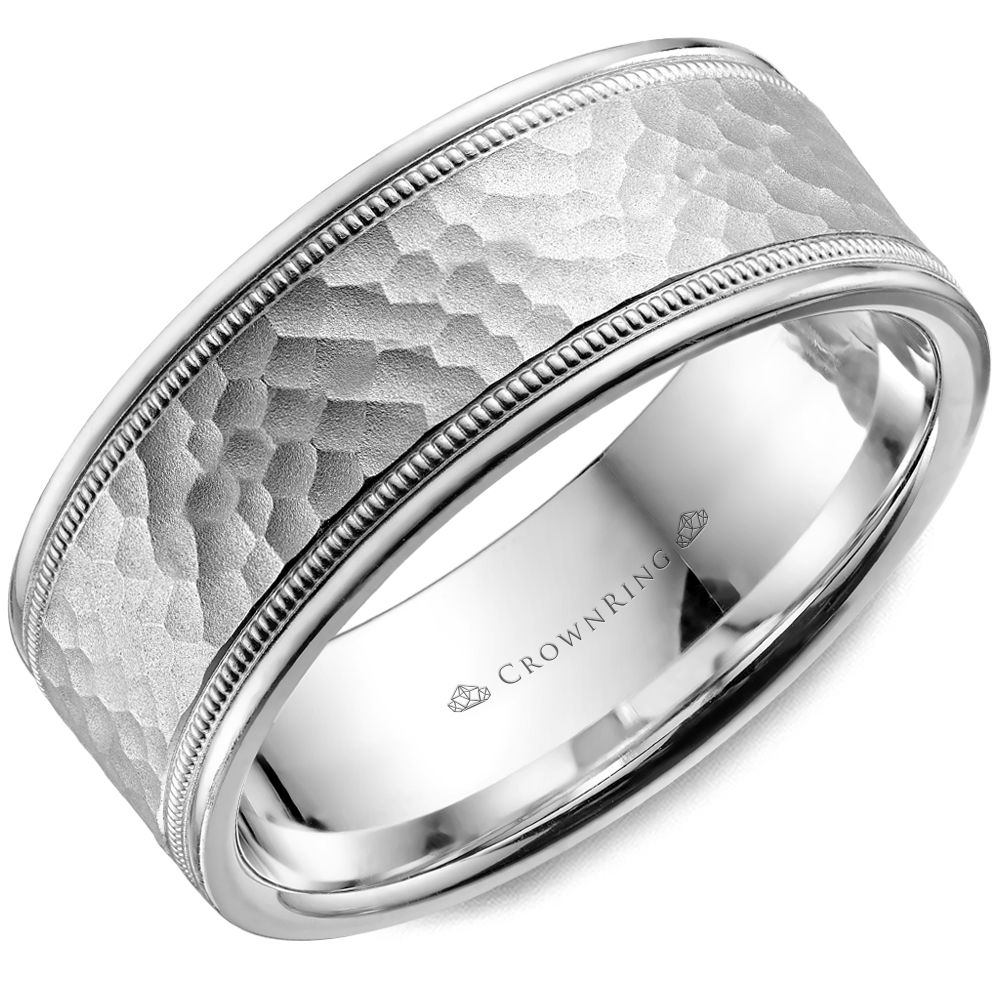 CrownRing Light Weight 8mm Hammer Satin Finish Platinum Ring LB