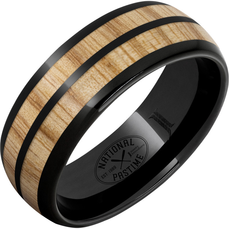 8mmBlack Diamond Ceramic™ dome ring with double vintage white ash