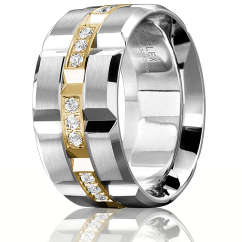 CARLEX WB-9166YW 18kt White & Yellow Gold 11mm Comfort Fit Diamond Wedding Band (.42ct)