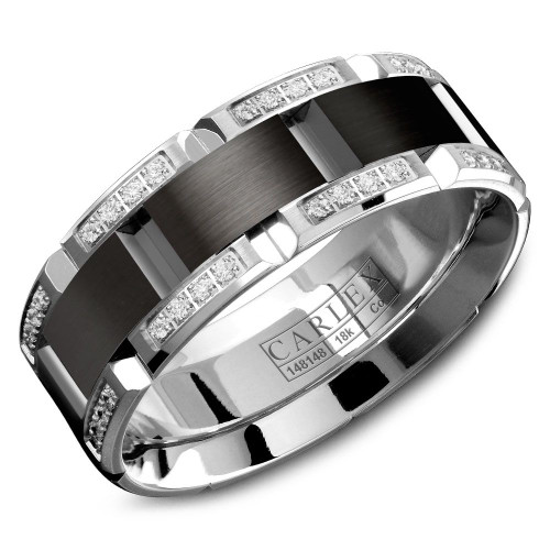 CARLEX WB-9317BW 7.5mm 18kt White Gold Comfort Fit Diamond Wedding Band with Black Cobalt (.42ct)