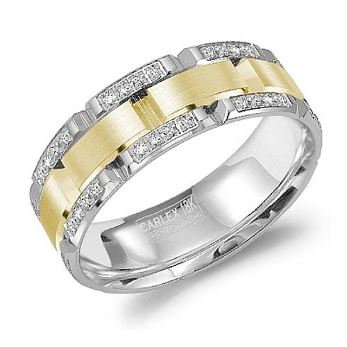 CARLEX WB-9317YW 7.5mm 18kt White & Yellow Gold Comfort Fit Diamond Wedding Band (.42ct)