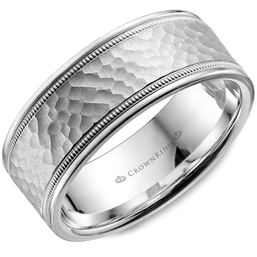 LB-2038-z Light Weight 8mm Satin Hammered & Polished Edge Comfort Fit Ring