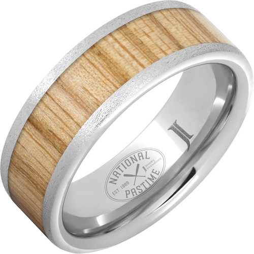 Jewelry Innovations Serinium® Stone Finished Ring with Vintage White Ash Baseball Bat Wood Inlay - RMSA007435
