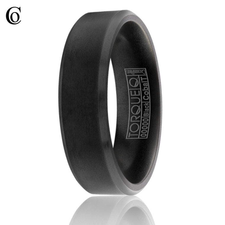 TORQUE by Crown Ring CBB-0019 7mm Black Cobalt with Beveled Edges