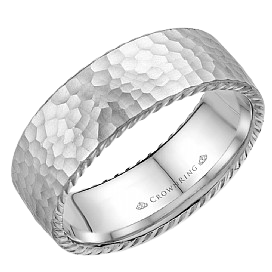 8mm Palladium Hammered Ring Rope Collection by Crown Ring WB004R8U