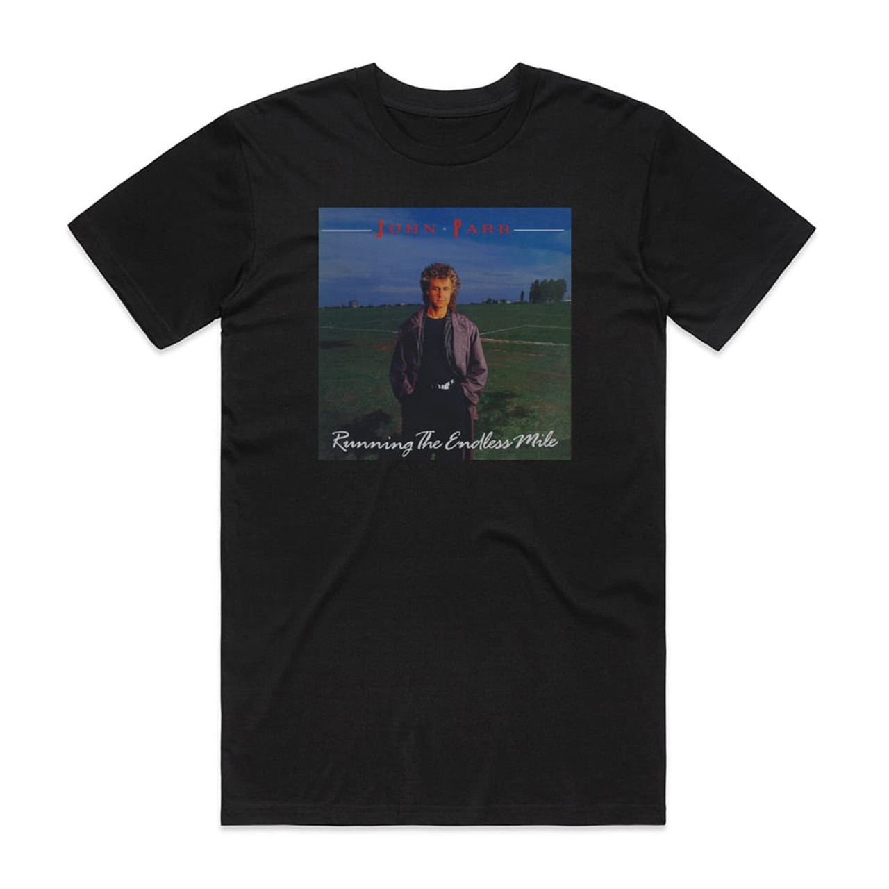 John Parr Running The Endless Mile Album Cover T-Shirt Black