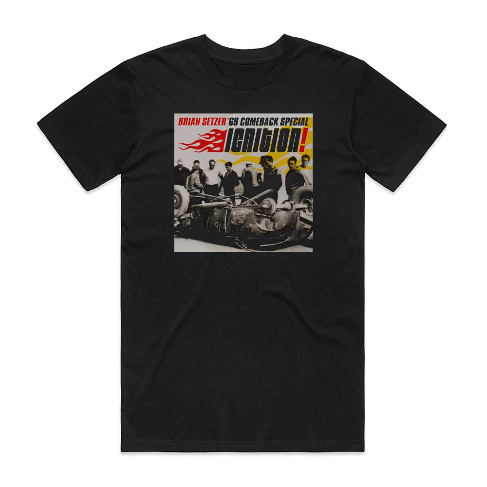 The Brian Setzer Orchestra 2001 Tシャツ The Brian Setzer Orchestra Ignition Album Cover T-Shirt Black