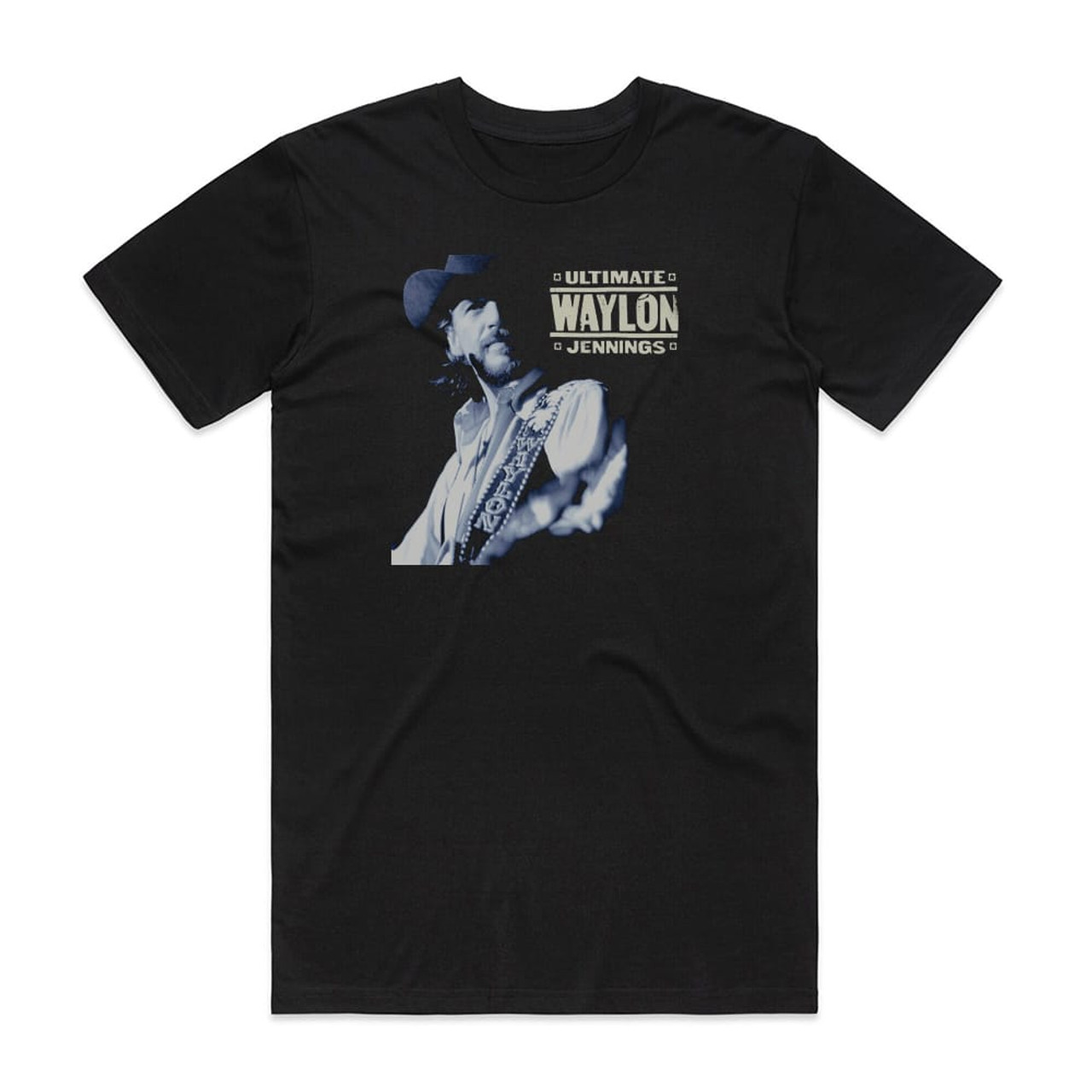 Waylon Jennings Ultimate Waylon Jennings Album Cover T-Shirt Black