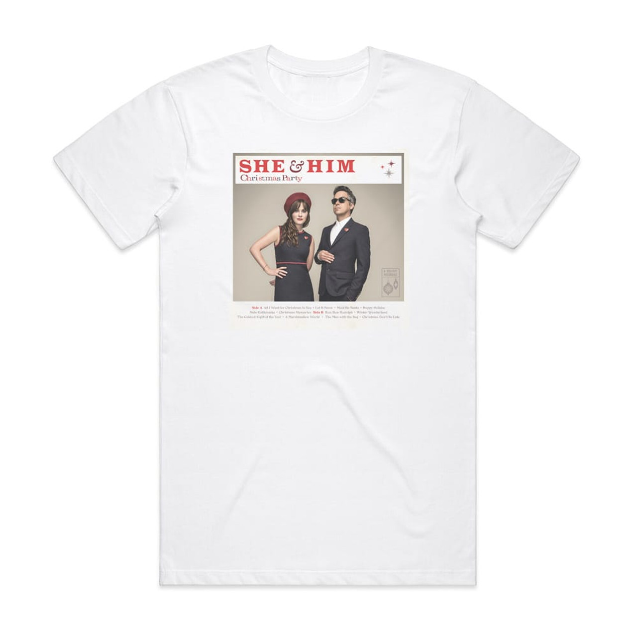 She and Him Christmas Party Album Cover T-Shirt White