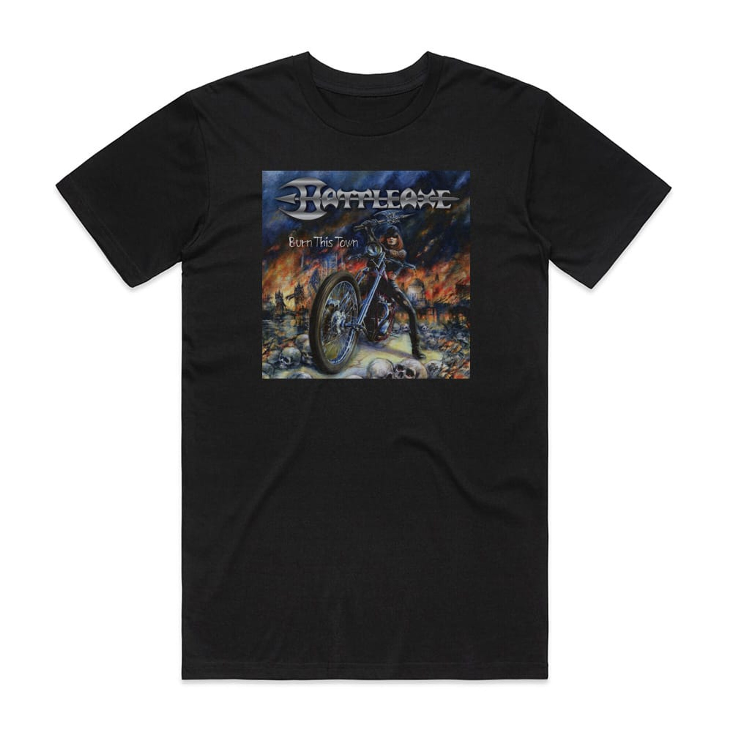 Battleaxe Burn This Town Album Cover T-Shirt Black