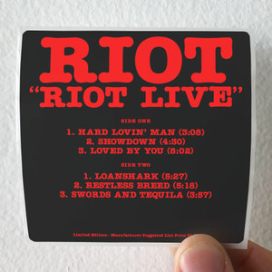 Riot Riot Live 1 Album Cover Sticker Riot Riot Live 1 Album Cover Sticker