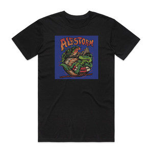 Alestorm Flipped With A Sausage Pirate Pizza Party Album Cover T-Shirt Black Alestorm Flipped With A Sausage Pirate Pizza Party Album Cover T-Shirt Black
