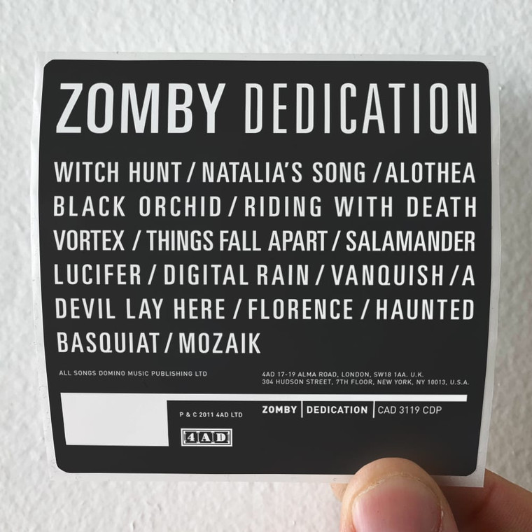 Zomby Dedication Album Cover Sticker